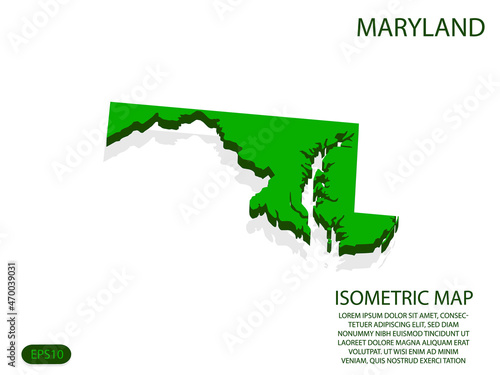 Green isometric map of Maryland elements white background for concept map easy to edit and customize. eps 10