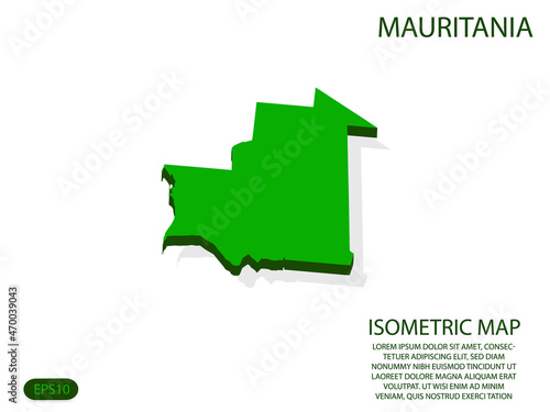 Green isometric map of Mauritania elements white background for concept map easy to edit and customize. eps 10