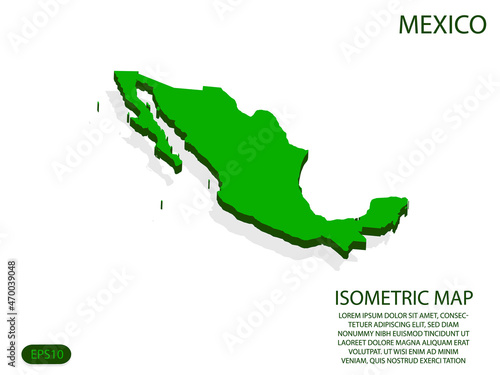 Green isometric map of Mexico elements white background for concept map easy to edit and customize. eps 10
