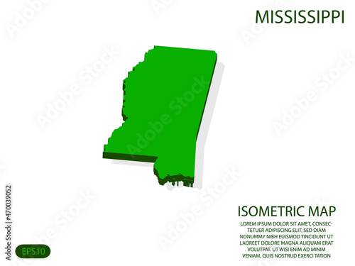Green isometric map of Mississippi elements white background for concept map easy to edit and customize. eps 10