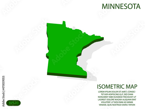 Green isometric map of Minnesota elements white background for concept map easy to edit and customize. eps 10