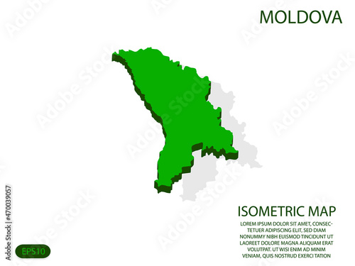 Green isometric map of Moldova elements white background for concept map easy to edit and customize. eps 10