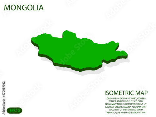 Green isometric map of Mongolia elements white background for concept map easy to edit and customize. eps 10