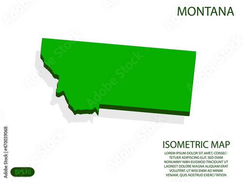 Green isometric map of Montana elements white background for concept map easy to edit and customize. eps 10