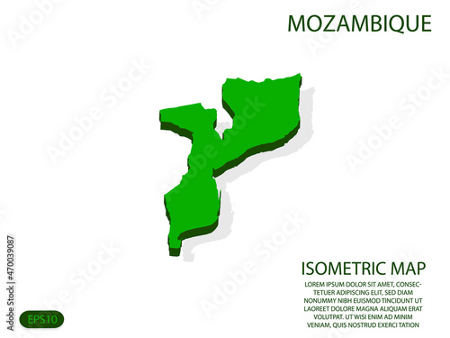 Green isometric map of Mozambique elements white background for concept map easy to edit and customize. eps 10