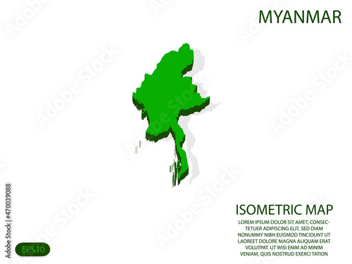Green isometric map of Myanmar elements white background for concept map easy to edit and customize. eps 10
