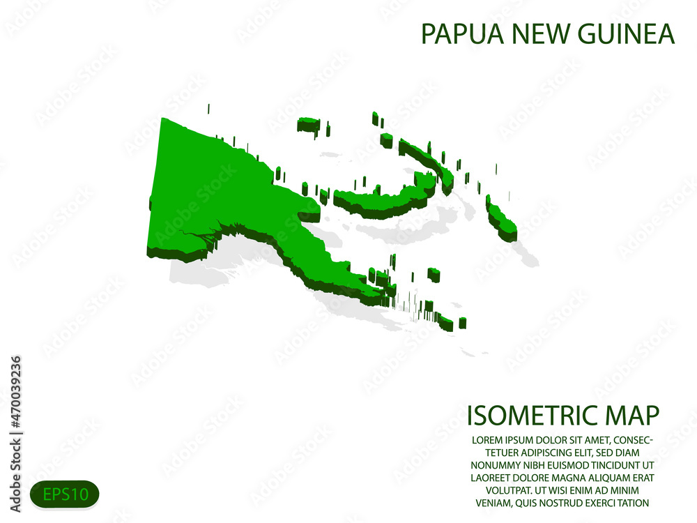 Green isometric map of Papua New Guinea elements white background for ...