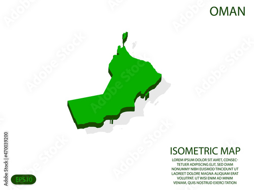 Green isometric map of Oman elements white background for concept map easy to edit and customize. eps 10