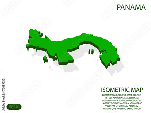 Green isometric map of Panama elements white background for concept map easy to edit and customize. eps 10