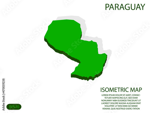 Green isometric map of Paraguay elements white background for concept map easy to edit and customize. eps 10