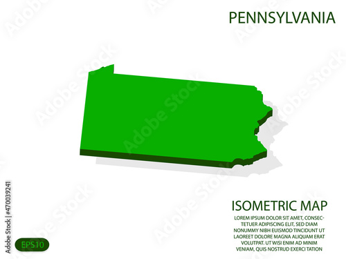 Green isometric map of Pennsylvania elements white background for concept map easy to edit and customize. eps 10