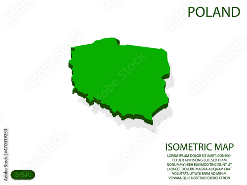 Green isometric map of Poland elements white background for concept map easy to edit and customize. eps 10