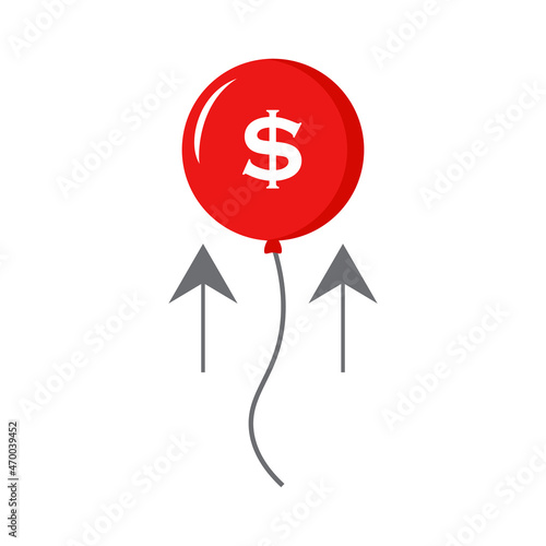 Balloon with money icon  inflation concept  financial boom growth or cost  vector illustration