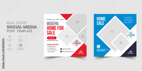 Post Template Real Estate Business Marketing Social Media Banner and square flyer poster. Editable Promotion corporate Web Banner Stories Ads