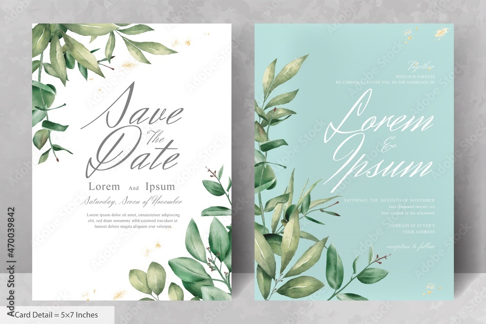 Set of Elegant Watercolor Wedding Invitation Card Template