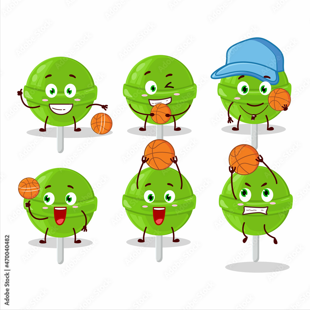 Obraz premium Talented sweet melon lollipop cartoon character as a basketball athlete