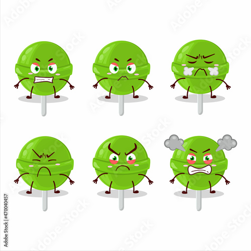 Sweet melon lollipop cartoon character with various angry expressions