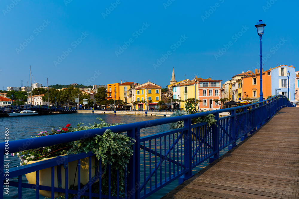Townscape of Martigues, south of France. View of Quai des Girondins and Canal Baussengue.