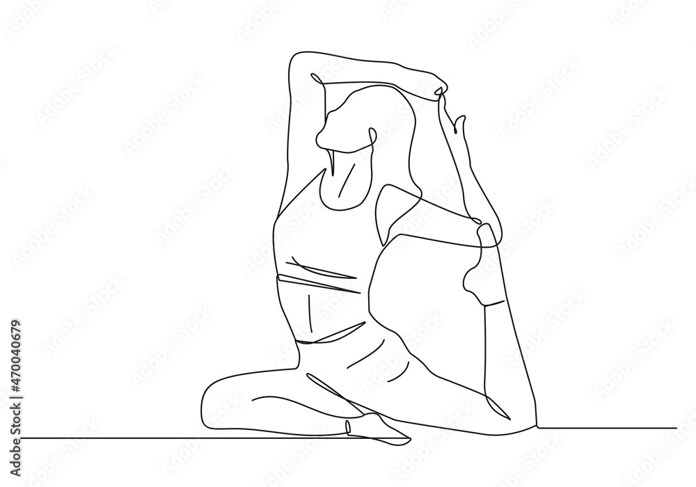 Woman Yoga Pose Continuous Line Drawing. Yoga Pose Female Silhouette One Line Drawing. Meditation Vector Illustration Minimalistic Style for Modern Design: Prints, Wall Art, Posters, Social Media