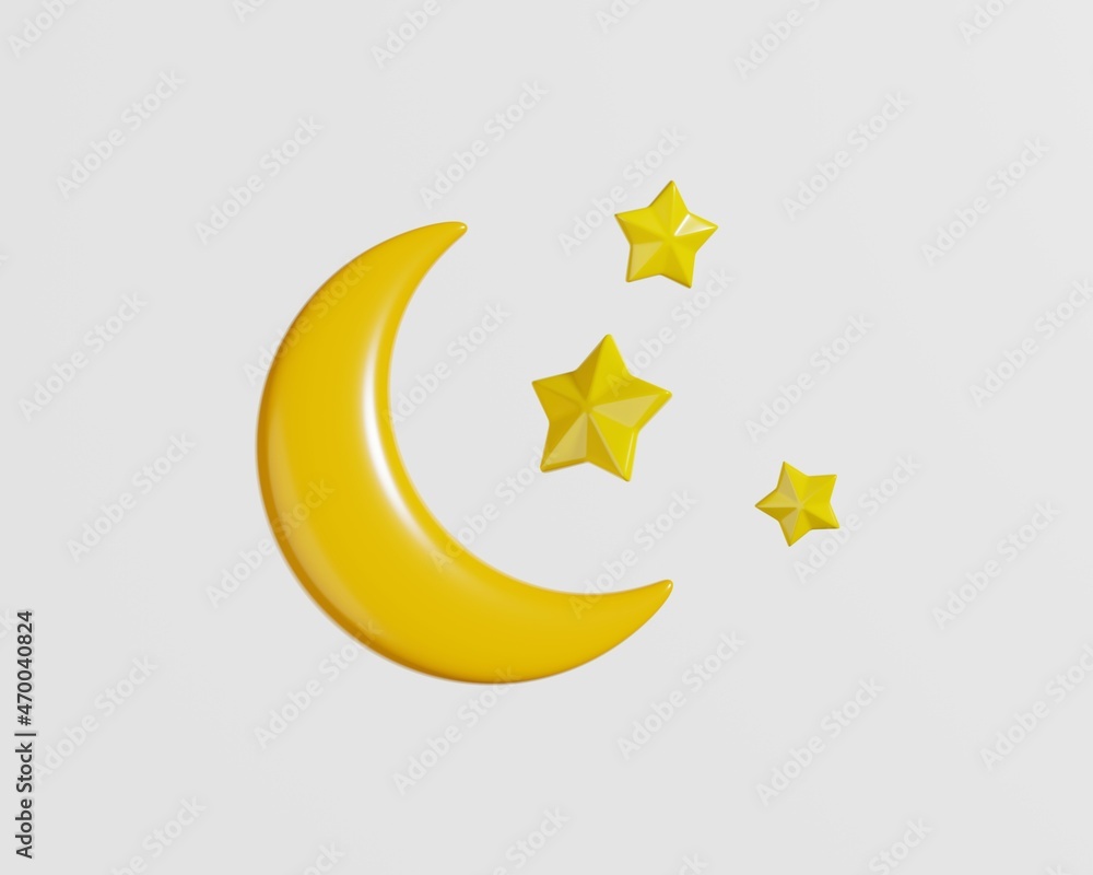Weather icon cloud and crescent moon isolated on white background, 3D illustration Weather icon cloud and crescent moon isolated on white background, 3D illustration