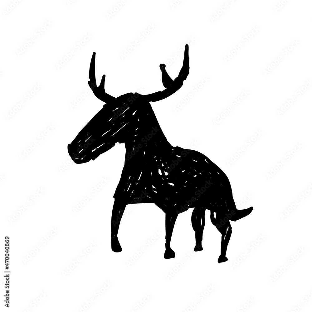 Obraz premium Primitive art. Silhouette of deer or bull. Stone Age tribal mural print