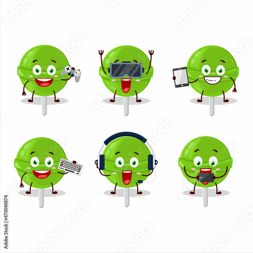Sweet melon lollipop cartoon character are playing games with various cute emoticons