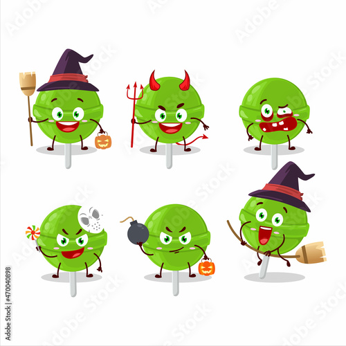 Halloween expression emoticons with cartoon character of sweet melon lollipop © kongvector