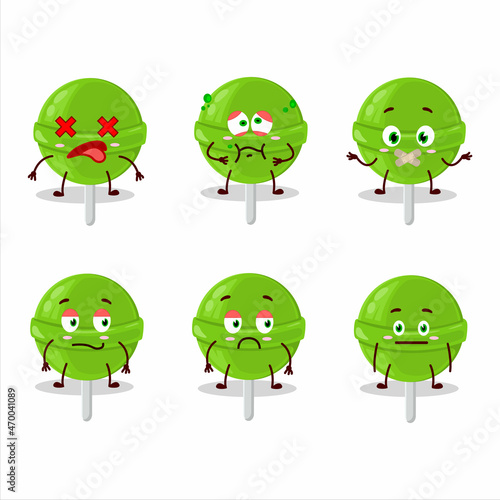 Sweet melon lollipop cartoon character with nope expression