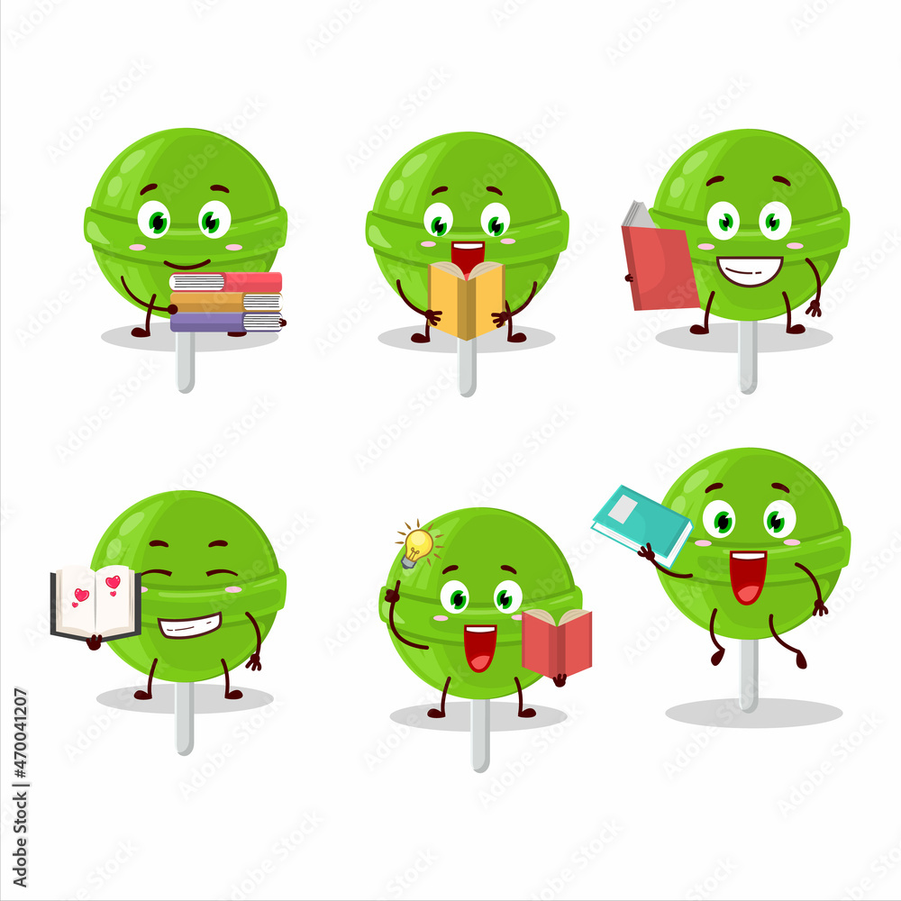 A picture of sweet melon lollipop cartoon character concept reading an amusing book A picture of sweet melon lollipop cartoon character concept reading an amusing book