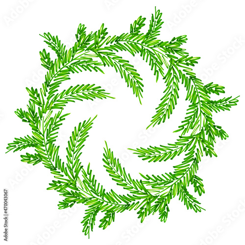 Christmas tree marker lines holiday new year christmas spruce green Christmas wreath with made of fir branches drawing