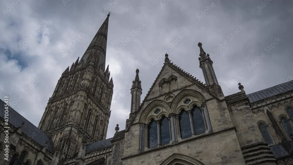 Cathedral Tallest Church Spire t Salisbury, England, UK Time Lapse Cathedral Tallest Church Spire t Salisbury, England, UK Time Lapse