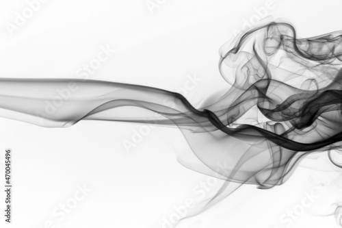 Black smoke on white background, abstract art, Movement of fire design