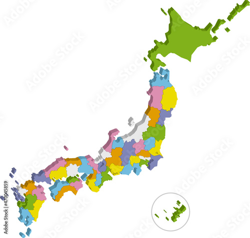 プレーンで立体的な日本地図　都道府県