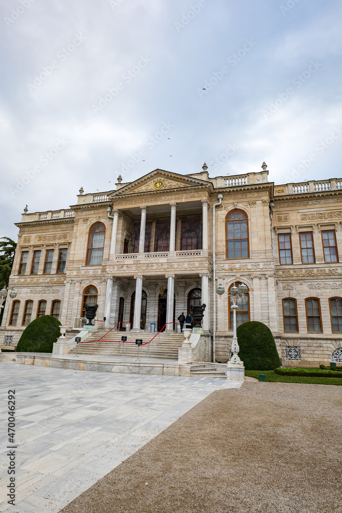 Dolmabache palace in Istanbul, Turkey.  Dolmabache served as the main administrative center of the Ottoman Empire and is popular for tourists and visitors.