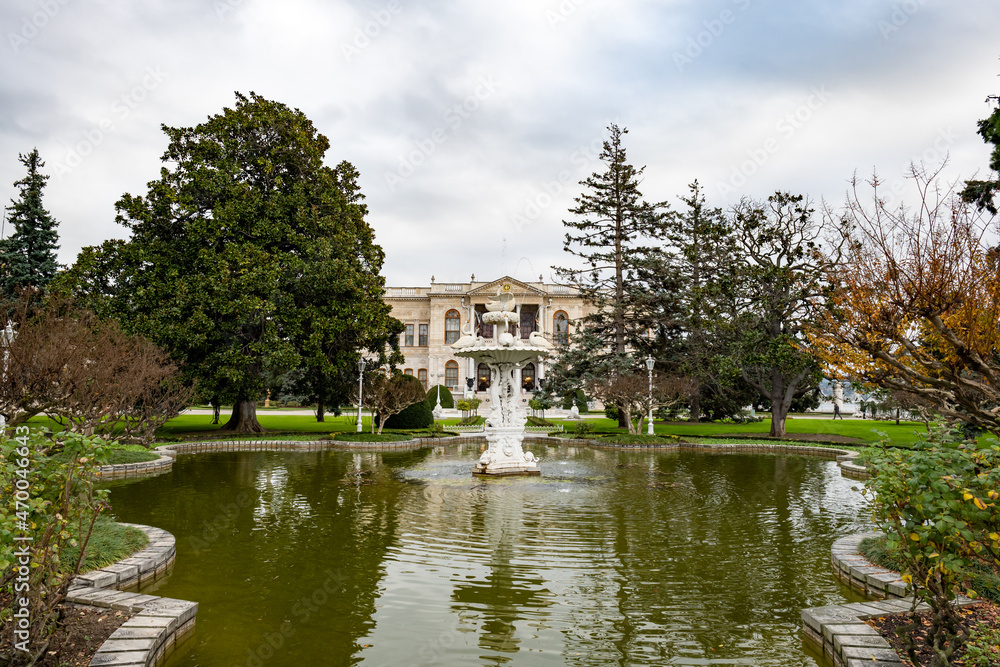 Dolmabache palace garden in Istanbul, Turkey.  Dolmabache served as the main administrative center of the Ottoman Empire and is popular for tourists and visitors.