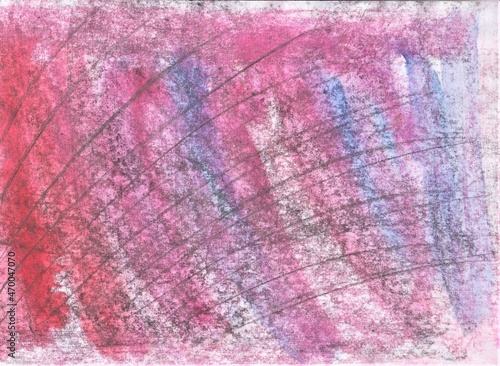 Abstract crimson-pink background. Rough texture lines on a light background. Pastel drawing.