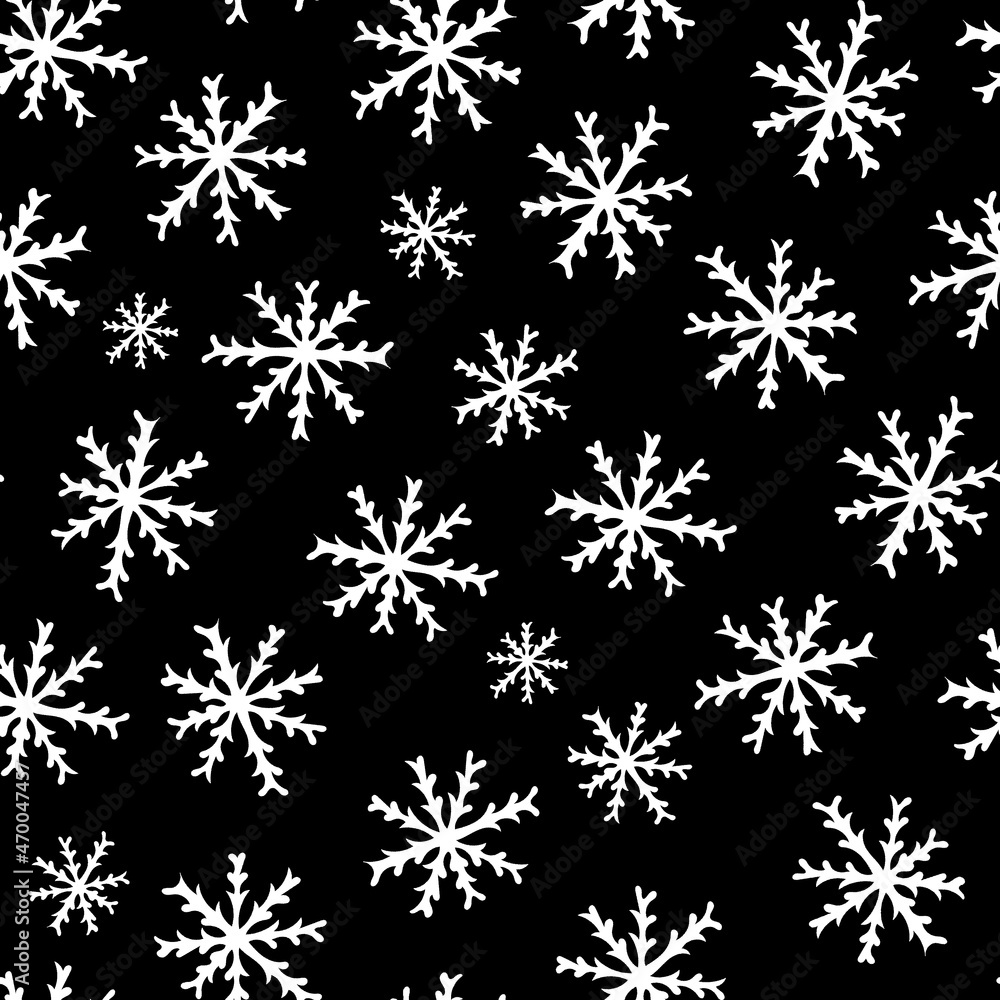 Seamless Pattern with Snowflakes on Black Background. Seamless Pattern with Snowflakes on Black Background.