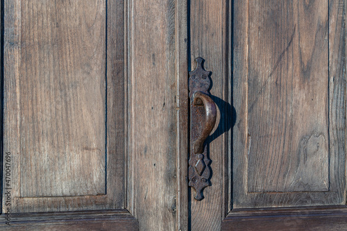 Door knob on ancient wooden door , Georgia