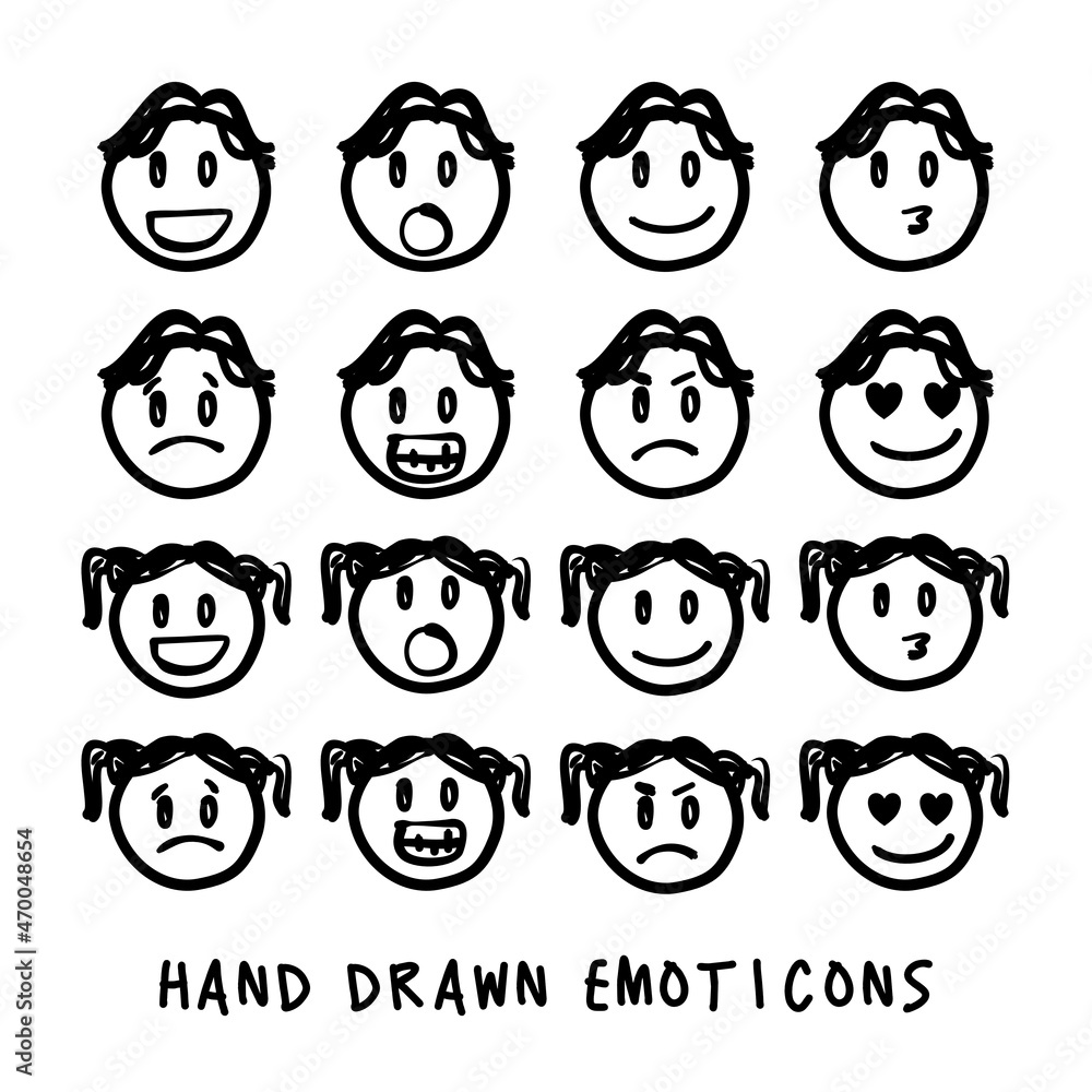 Fototapeta premium Children, boys, girls, Hand drawn vector emotions.