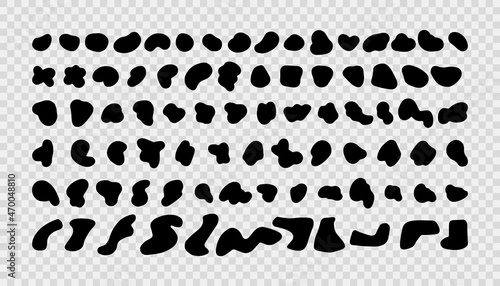 Random black shapes set. Organic abstract splodge elements monochrome collection. Blob shapes vector. Transparent background