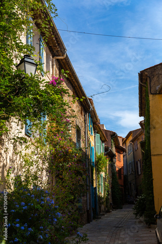 Historic old alley in the Provencal village Grimaud, Provence, France