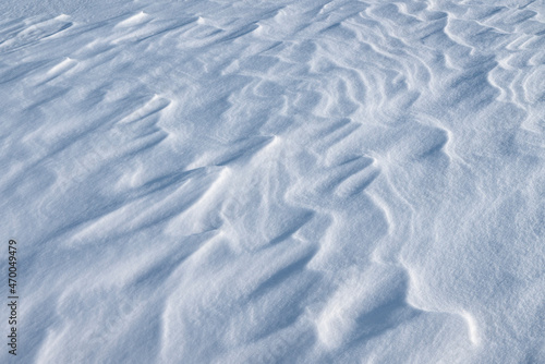 Snow texture. White winter fresh snowflakes background in blue tone