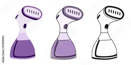Clothes steamer set home handmade Vector illustration in linear doodle style on a white background.