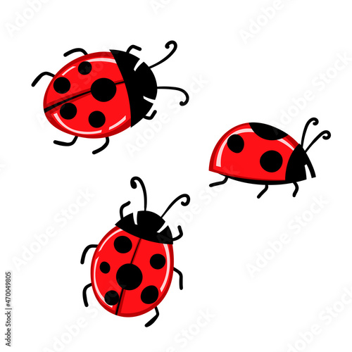 Set of cartoon ladybird mascot. A small ladybugs flying. Vector characters. Incest icon. Template design for invitation, cards. Doodle style © Alla