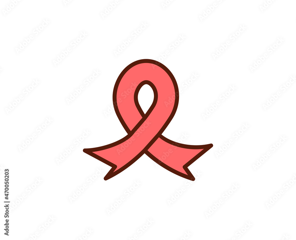 Fototapeta premium Cancer ribbon flat icon. Thin line signs for design logo, visit card, etc. Single high-quality outline symbol for web design or mobile app. Medical outline pictogram.