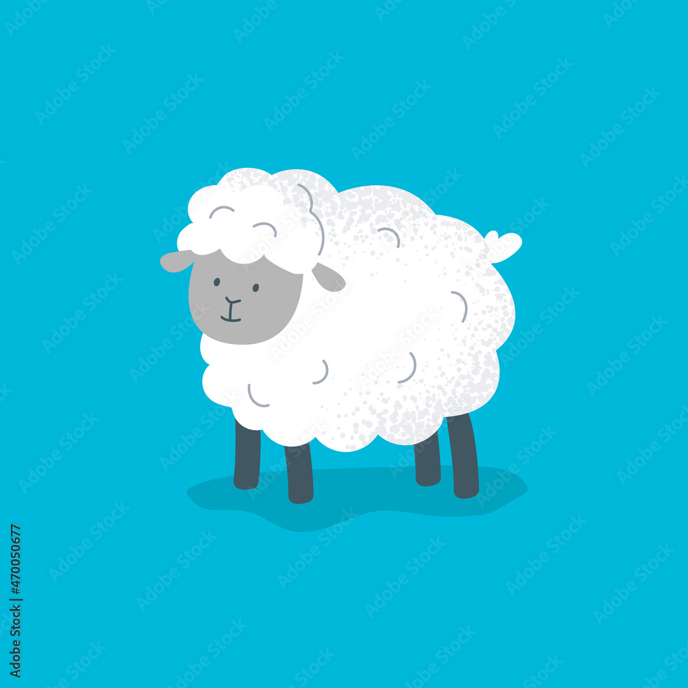 A cute sheep stands and looks. Funny little sheep. Vector flat illustration. A cute sheep stands and looks. Funny little sheep. Vector flat illustration.