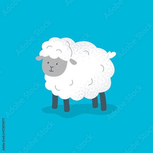 A cute sheep stands and looks. Funny little sheep. Vector flat illustration.