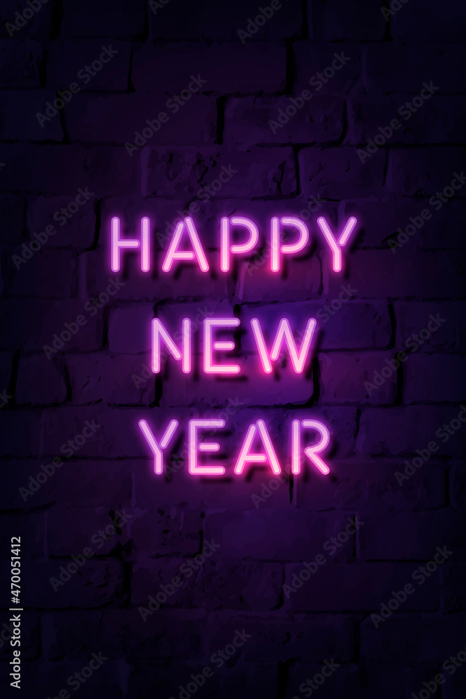 Neon bright happy new year sign vector
