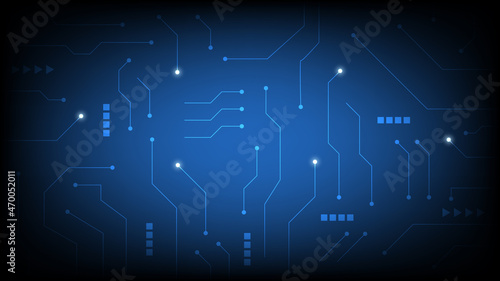 Hi-tech digital circuit board. AI pad and electrical lines connected on blue lighting background. futuristic design element 