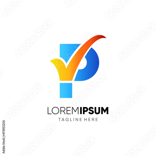 Letter P Tick or Check Mark Logo Design Vector Icon Graphic Emblem Illustration Background Template